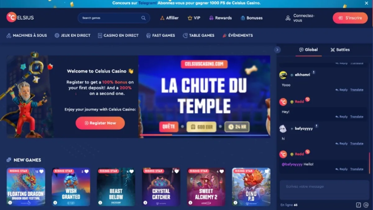 celsius casino tableau des codes promo actifs août 2026